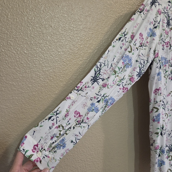 H&M Womens Floral White Button up Long Sleeve Shirt Size 4 Western Cowboy - Picture 3 of 8